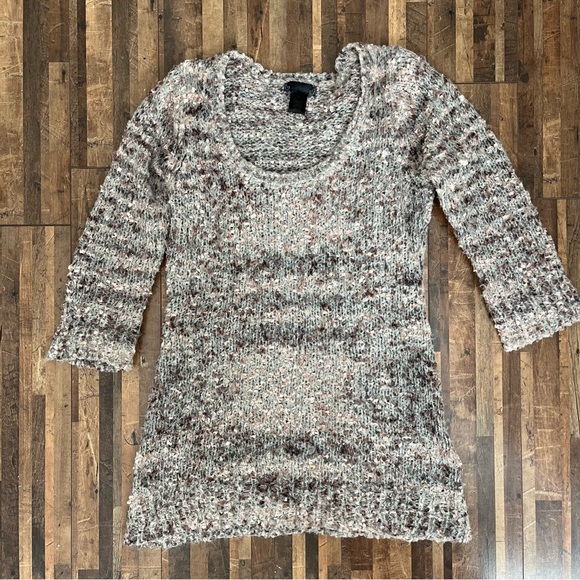 Mandee Fuzzy Speckled Chunky Knit Sweater Cream Brown Sz L - Picture 15 of 16